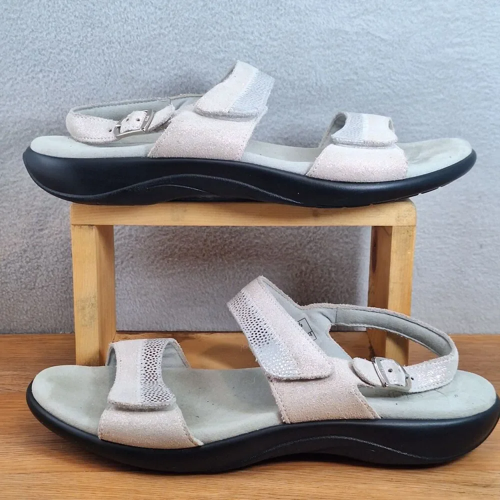 SAS Nudu Women's 10.5 Narrow Slingback Sandals White Cream Sparkle Leather USA